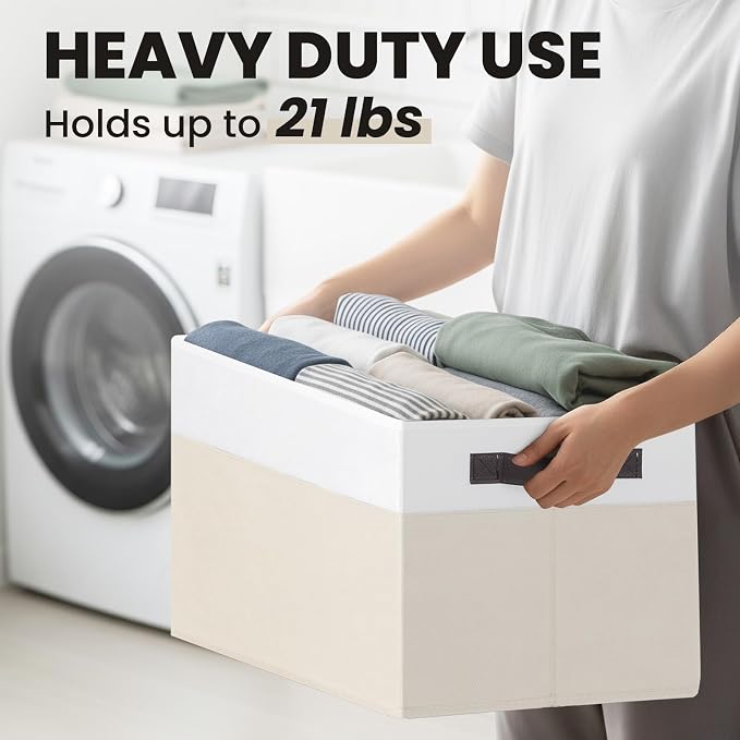Large Nursery Closet Organizer Bins with Lids 4 Pack - 23 QT Decorative Storage Baskets for Living Room Bedroom Shelf - Stackable Storage Boxes with Lids Handles for Clothes Sweater Book Towel Purse - Image 5