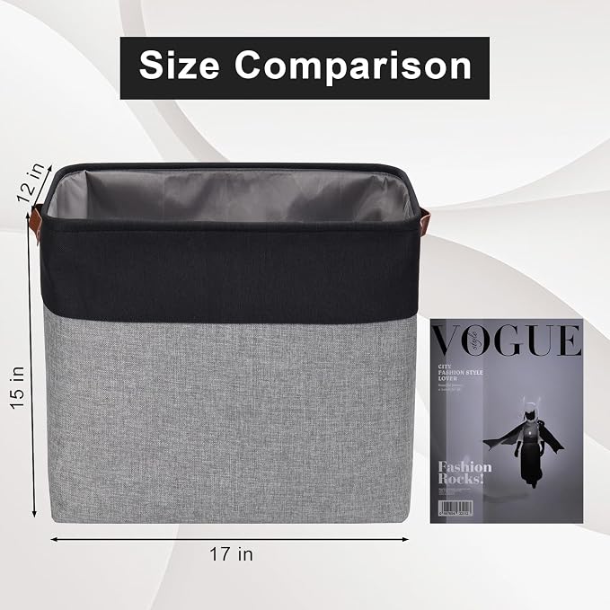 Bagnizer Large Fabric Storage Baskets | 50L Storage Bins, Decorative Linen Closet Baskets with Handles for Organizing, Shelf, Toys, Clothes, Home, Office, Nursery, 17x12x15Inches (Gray&Black) - Image 3