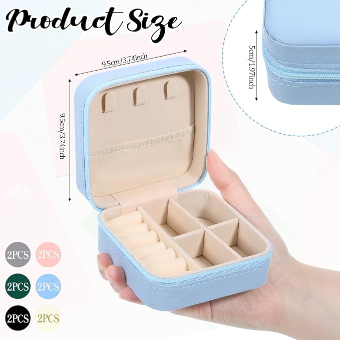 Prasacco 12 Pcs Travel Jewelry Case Bridesmaid Gifts Box PU Leather Small Travel Jewelry Box Mini Jewelry-Organizer for Earrings Rings Necklaces Women Girls Bridesmaid Proposal Gifts, 6 Colors - Image 2