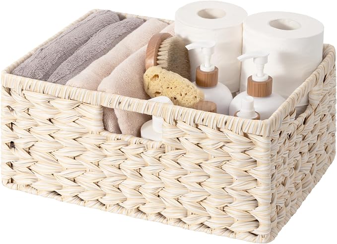 GRANNY SAYS Wicker Storage Baskets for Shelves, Waterproof Wicker Baskets for Organizing, Woven Basket for Shelves, Decorative Basket for Entryway, Butter Milk by GRANNYSAYS