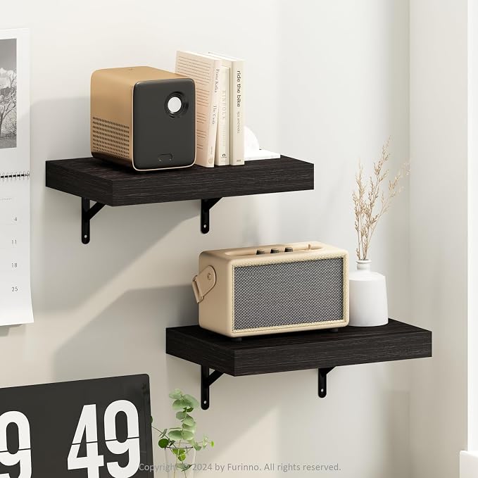 Furinno Tanna Floating Shelves for Wall Set of 2, 15-Inch Wall Shelf, Triple Thick Floating Mounted Shelf, for Bathroom, Home Office, Living Room, Tobacco Oak - Image 2