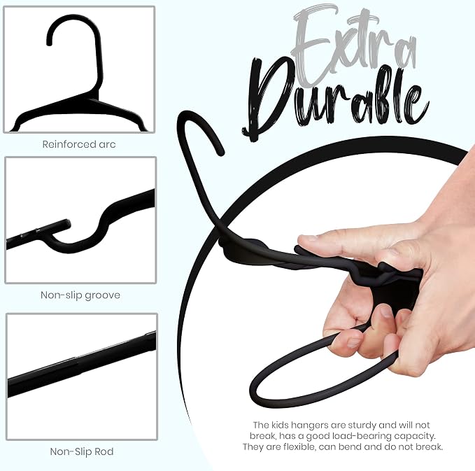 Utopia Home 60 Pack Kids Hangers - 11.5 Inch Plastic Baby Hangers for Closet - Childrens Hanger for Clothes & Infant Hanger for Closet - for Everyday Standard Use (Black) - Image 4
