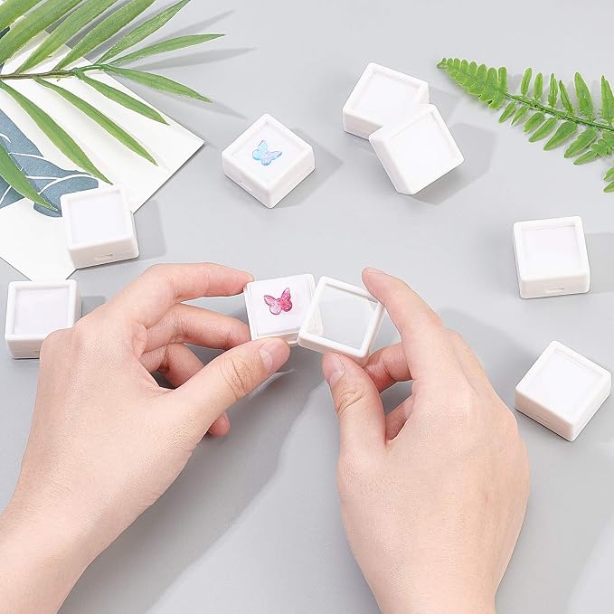 BENECREAT 36PCS White Gemstone Display Box Mini Square Acrylic Jewelry Box Container 1.2x1.2x0.6 with Clear Top Lids and Sponge for Festival Gems,Jewelry Packing - Image 3