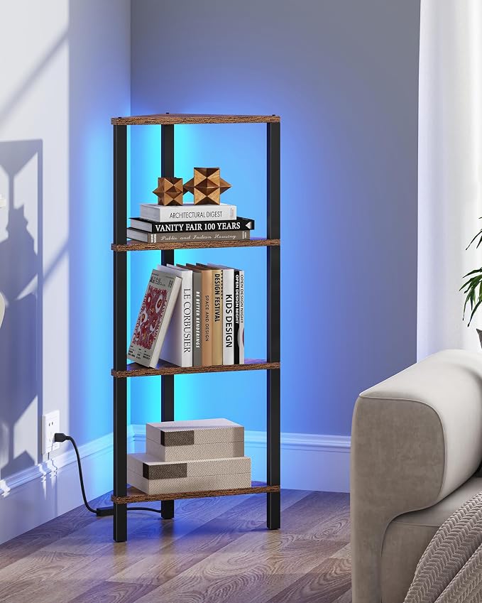 TUTOTAK Corner Shelf, 4-Tier Corner Bookshelf for Small Space, Narrow Display Corner Shelf Stand with Storage Rack, for Living Room, Bedroom, Rustic Brown BS05BB004L - Image 6