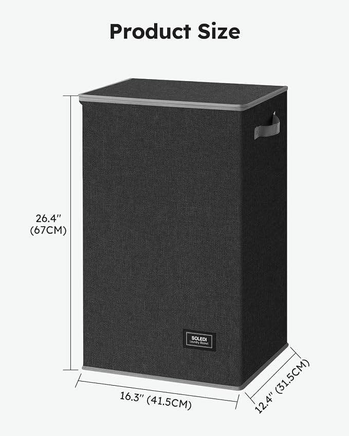 SOLEDI Laundry Hamper with Lid 90L Large & Tall Collapsible Laundry Basket, Clothes Hamper with Bag Removable Easy to Carry, Dirty Hampers for Bedroom, Bathroom, Dorm, College, Dark Grey - Image 9