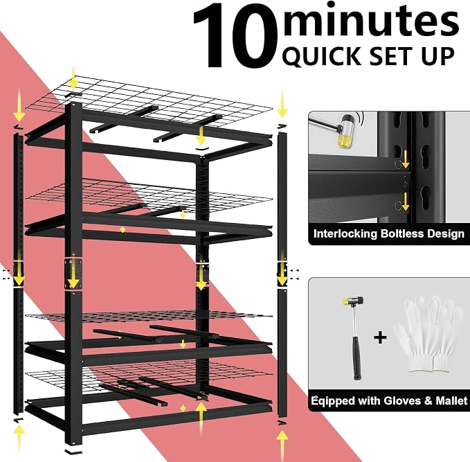 40W Garage Storage Shelves,2200LBS Metal Storage Shelves,Adjustable Heavy Duty Metal Garage Shelving Units Industrial Shelving for Garage,Basement,Warehouse,19.6" D x 39.37" W x 59.84" H - Image 7