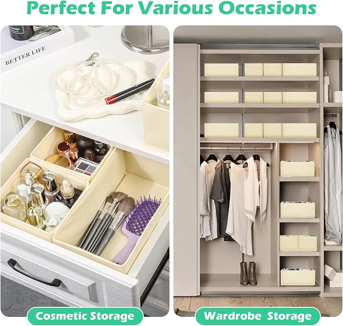 Drawer Clothing Organizer 16-Pack, Beige 3-Size Underwear Drawer Dividers, Fabric Folding Wardrobe Organizer for Baby Clothes, Bras, Underwear, Panties, Belts, Socks, Ties, etc. - Image 7