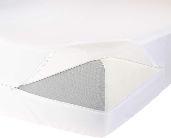 Amazon Basics Waterproof Mattress and Box Spring Protector, Zipper Enclosed Cover to Protect Against Liquid Spills, 12â€œ to 18" Depth, Queen, White
