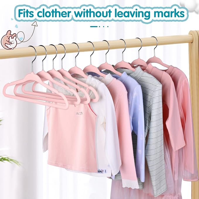 BAGAIL 50 Pack Kids Velvet Hangers 11 Inches Children's Clothes Hangers Non-Slip Baby Hangers for Infant/Toddler (Blush Pink) - Image 5
