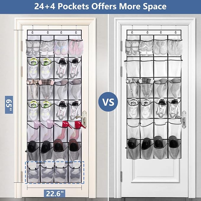 MISSLO 28 Large Pockets Over The Door Shoe Rack Hanging Shoe Organizer for Closet Door Shoe Storage Holder Mesh Hanger, White - Image 3