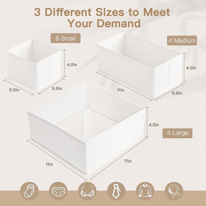 Criusia Drawer Organizer Clothes, 14 Pack Dresser Organizer for Baby Clothes, Underwear, Sock- Foldable Closet Organization and Storage Dividers Bins for Nursery, Bedroom and Dorm (White) - Image 3
