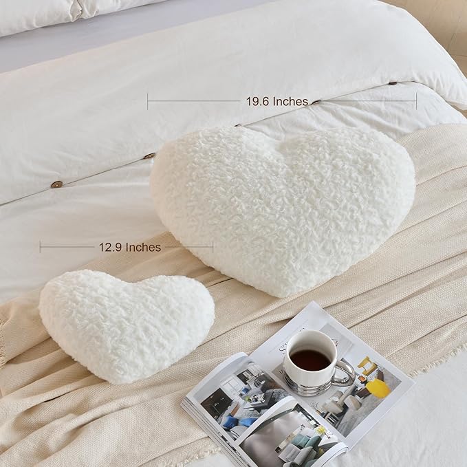 Heart Pillow, Soft Heart Shaped Pillow with Room Decorative Throw Pillows for Bed Couch Chair Sofa, Heart Shaped Cute Throw Pillow Cushion for Bedroom Living Room (Ivory White, Mini 12.9" x 9.8")