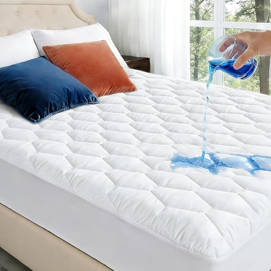 California King Mattress Protector Waterproof Washable Mattress Padded Cover Fitted Bed Protection Noiseless Plastic Bed Pad Deep Pocket Up to 18“ Soft and Breathable（White）