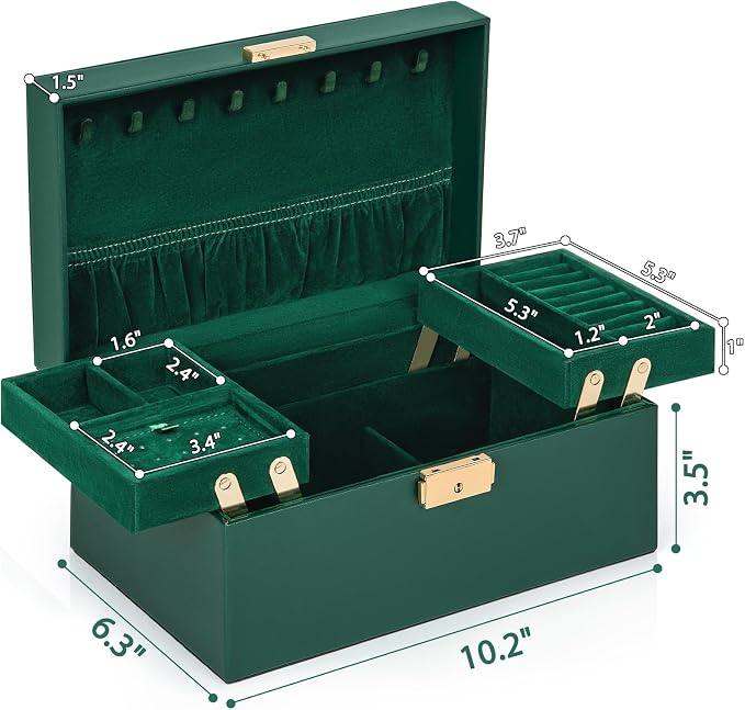 AKOZLIN Travel Jewelry Box Organizer Functional 2-trays Leather Jewelry Storage Case with Lockable Portable for Women Girls Ring Necklace Earring Bracelet - Image 3