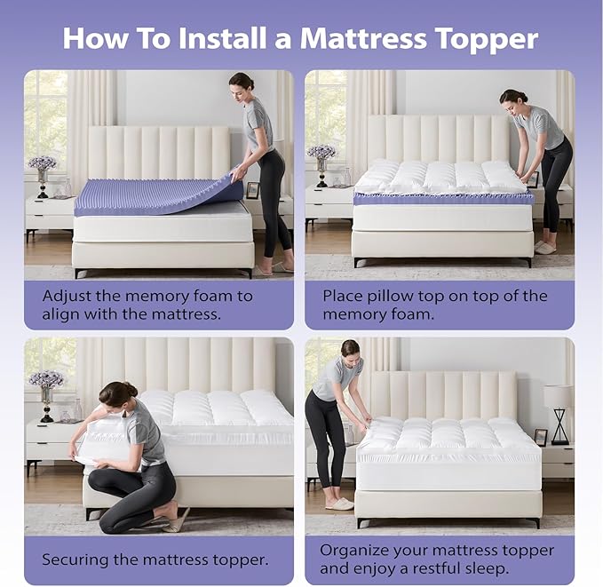 downluxe 4 Inch Twin XL Memory Foam Mattress Topper Pro Dual Layer 2 Inch Cooling Gel Egg Crate Memory Foam Plus 2 Inch Pillow Top Medium Firm with Deep Pocket