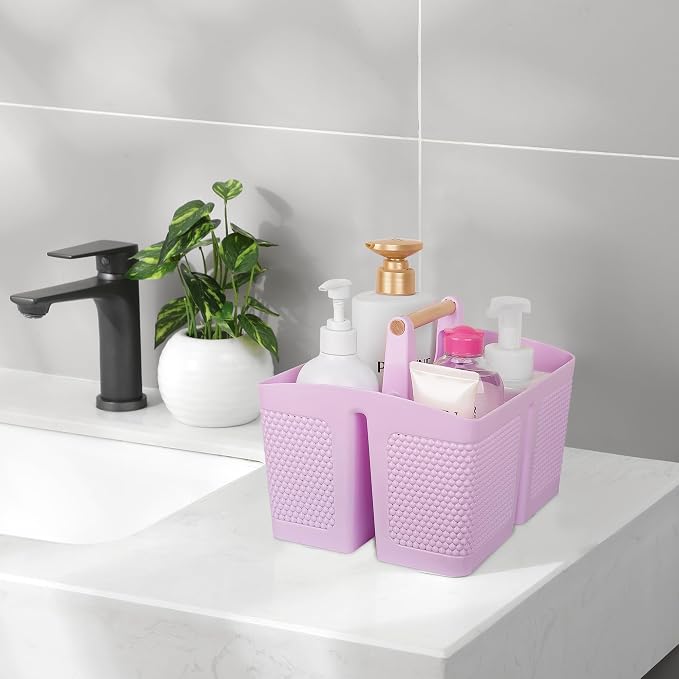rejomiik Portable Shower Caddy Basket Plastic Cleaning Caddy Organizer Storage Tote with Handle for Bathroom, College, Dorm Room Essentials, Light Purple - Image 2