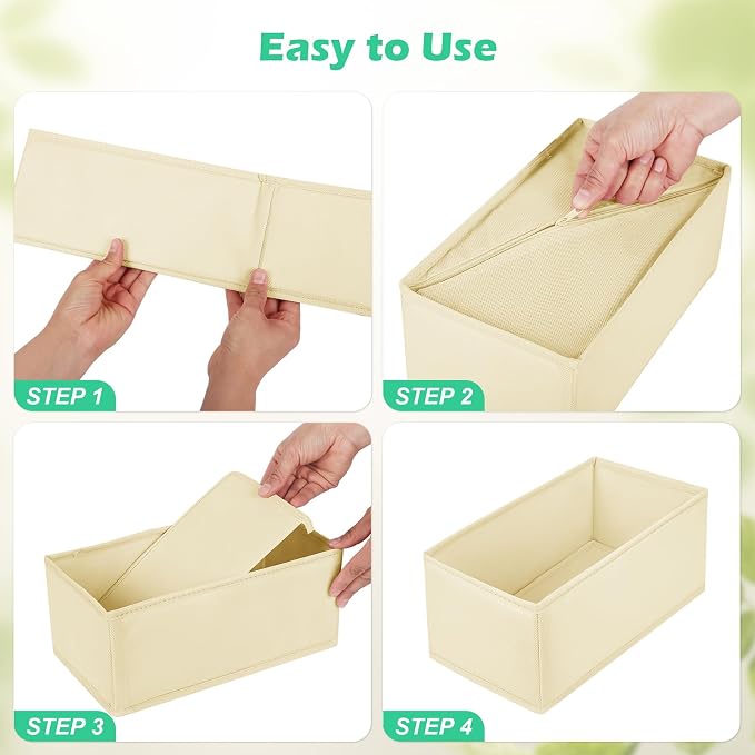 Drawer Clothing Organizer 16-Pack, Beige 3-Size Underwear Drawer Dividers, Fabric Folding Wardrobe Organizer for Baby Clothes, Bras, Underwear, Panties, Belts, Socks, Ties, etc. - Image 4