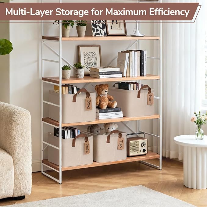 CHICVITA 4 Pack Storage Baskets for Shelves, Foldable Closet Organizer Bins with Handles, Toy Storage Basket for Nursery Living Room, 14.8" x 10.3" x 8.3", Brown - Image 4