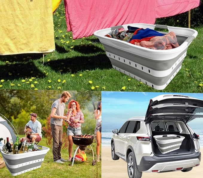 SAMMART 42L (11 gallon) Collapsible Plastic Laundry Basket - Foldable Pop Up Storage Container/Organizer - Space Saving Hamper/Basket (1, Grey/White) - Image 4
