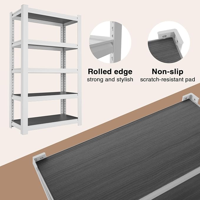 WORKPRO House 5-Tier Shelving Unit, 3000lbs Adjustable Storage Shelves, Boltless Book Shelf, Shelf Organizer for Kitchen, Living Room, Bathroom, Wood Grain Pattern, Waterproof Board, 24-1/10"W, White - Image 4