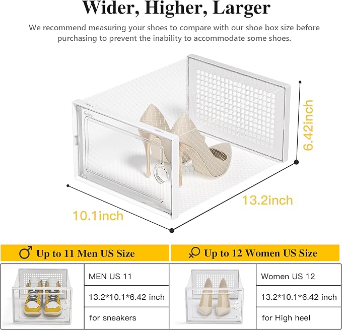 Kuject X-Large Shoe Storage Boxes Organizers Clear Plastic Stackable 12 Pack, Shoe Rack & Holder Substitute, Sneaker Containers, Toy Storage Organizer Bins for Entryway, Closet, Under Bed, White - Image 3