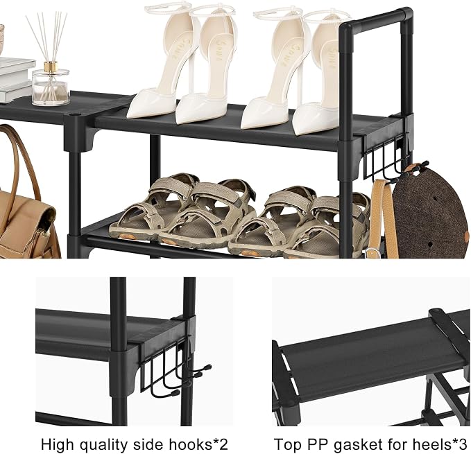 WOWLIVE 9 Tiers Large Shoe Rack Storage Organizer for Closet 50-55 Pairs Shoe Tower Unit Shelf Stackable Shoe Rack with Metal Pipes Plastic Connectors Black(SSS3B9) - Image 6