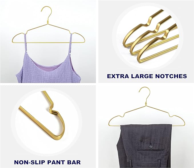 Amber Home Premium Matte Gold Aluminum Coat Hangers 20 Pack, 16.5” Extra Smooth & Durable Metal Shirt Dress Hanger, Light & Sturdy Metal Rack for Jacket Trouser Pant Slack - Image 3