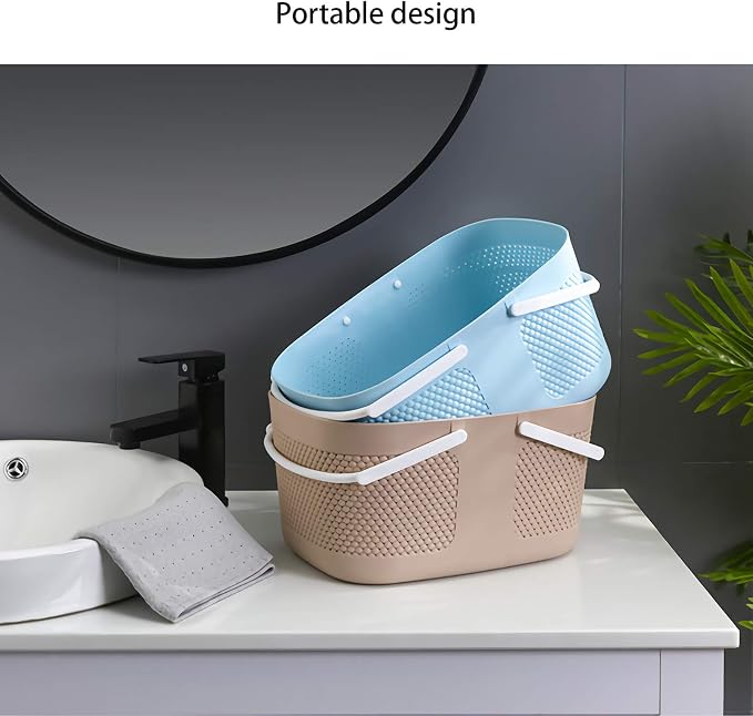 Shower Caddy Basket, Portable Large Capacity Thickened Plastic Organizer Storage Tote with Handles Drainage Toiletry Bag Bin for Bathroom, College Dorm Room Essentials, Kitchen, Camp, Gym, Khakis - Image 4