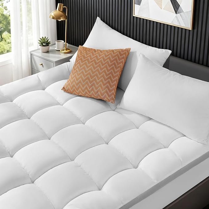 Mattress Pad King Size - 1000GSM 3D+7D Down Alternative Fill,Viscose Made from Bambu Cover,Cooling Extra Firm Pillow Top Mattress Pad for Back Pain with 6"-18" Deep Pocket (78"x80")