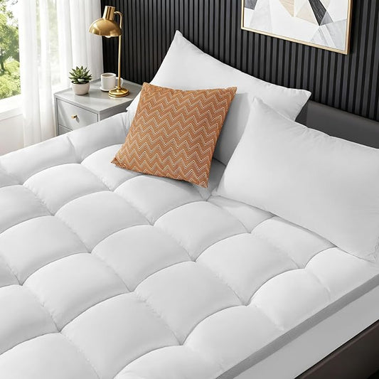 Mattress Pad King Size - 1000GSM 3D+7D Down Alternative Fill,Viscose Made from Bambu Cover,Cooling Extra Firm Pillow Top Mattress Pad for Back Pain with 6"-18" Deep Pocket (78"x80")