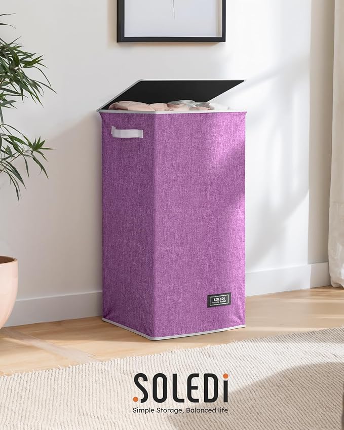 SOLEDI Laundry Hamper with Lid 100L Large & Tall Collapsible Laundry Basket, Clothes Hamper with Bag Removable Easy to Carry, Dirty Hampers for Bedroom, Bathroom, Dorm, College, Purple - Image 9