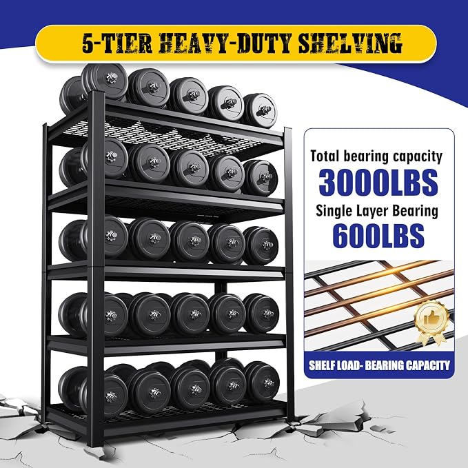 78" H Garage Shelving Heavy Duty Storage Shelves, 5-Tier Adjustable Metal Shelving Unit, Utility Garage Organizer Shelf for Basement, Pantry, Warehouse, Supermarket, 45.6" W x 19.7" D x 78" H - Image 4