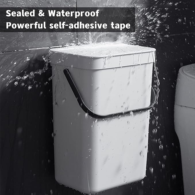 stonespace Hanging Trash Can, 3.2 Gallon/12L Small Waste Bin with Lid for Kitchen Cabinet Door or Under Sink, Bathroom Trash Bin with Lid, Food Waste Bin, 1 Pack White - Image 5
