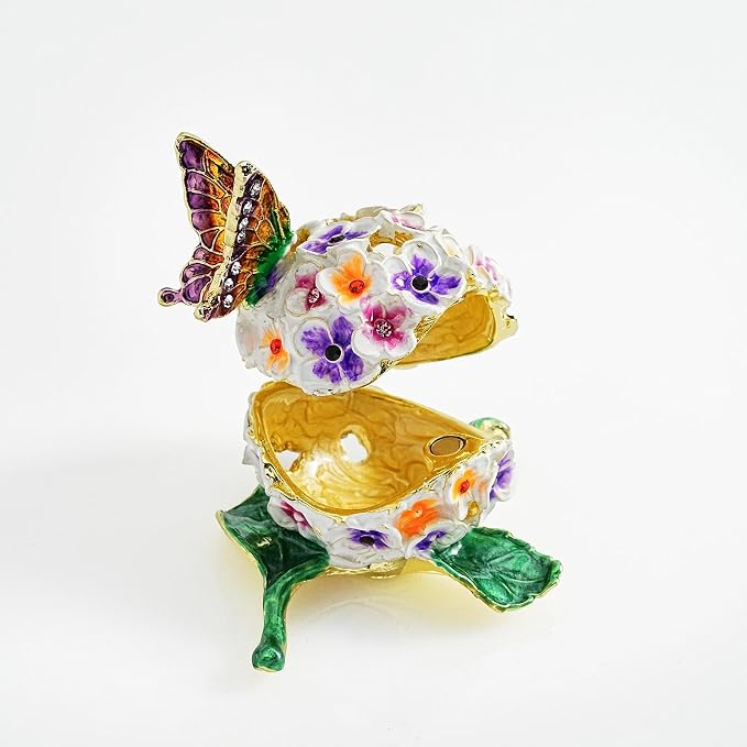 YU FENG Enamel Butterfly Trinket Box Jewelry Organizer, Decorative Hinged Keepsake Box – Butterfly with Floral Ball Design - Image 5