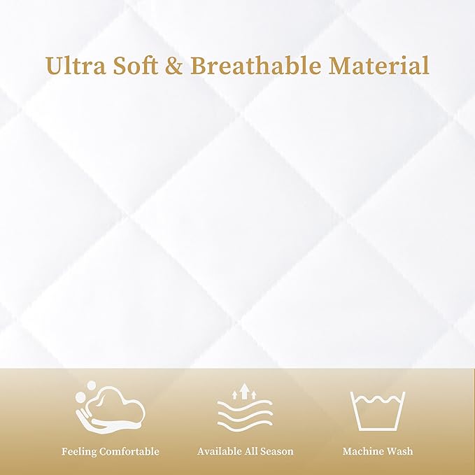 Quilted Fitted King Mattress Pad Cover, Waterproof Mattress Protector, Deep Pocket Elastic Fits Up to 21'', Breathable Soft Alternative Filling Mattress Pad