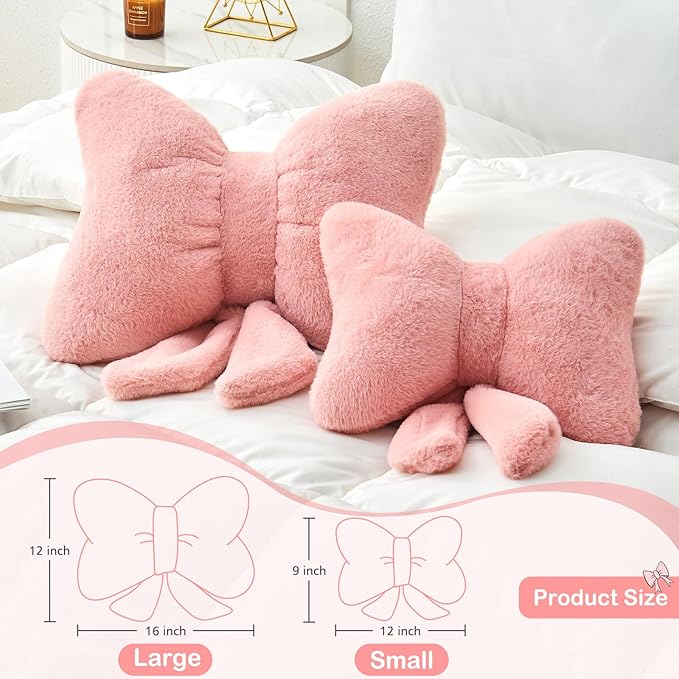 Dusty Blue Bow Pillow,12'' Bow Decorative Pillows with Faux Rabbit Fur,Soft Bow Throw Pillows Aesthetic Bow Shaped Pillow for Bed Sofa Couch Home Decor