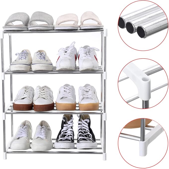 Jucaifu Stackable Small Shoe Rack, Entryway, Hallway and Closet Space Saving Storage and Organization (4-Tier, White) - Image 5