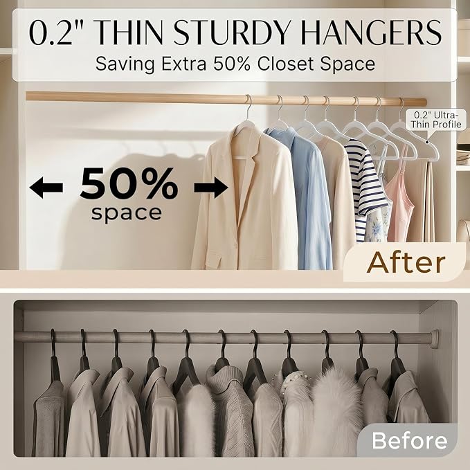 SMARTOR 100 Pack Non-Velvet Plastic Hangers for Clothes - Heavy Duty Coat Hanger - Space-Saving Clothes Hanger with Chrome Swivel Hook, Durable Non-Flocked - White - Image 3