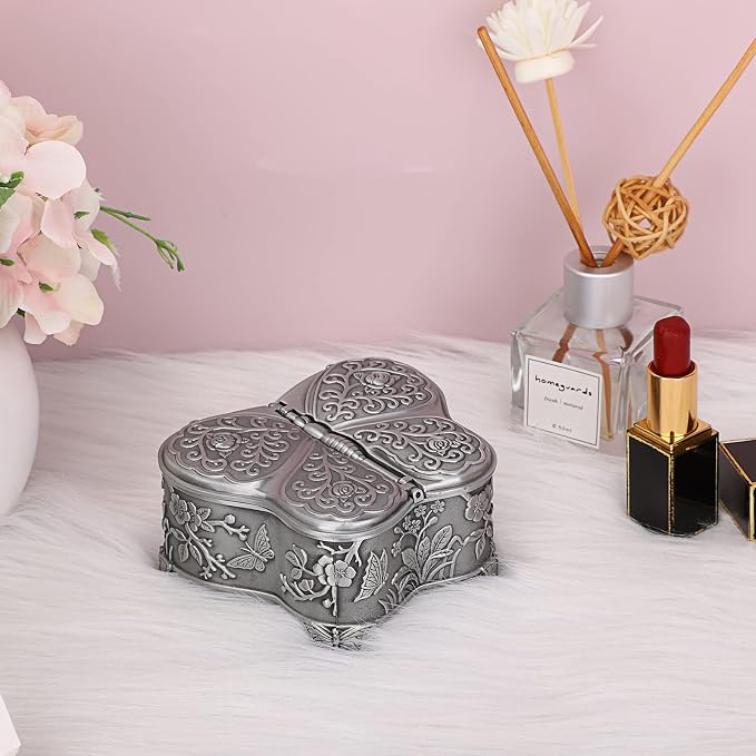 Hipiwe Vintage Metal Jewelry Box Butterfly Shape Trinket Box Decorative Metal Small Jewelry Storage Box for Rings Necklaces Earrings Organizer Keepsakes Box Gift for Women - Image 2