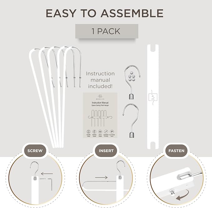 MORALVE Pants Hangers Space Saving - European Beechwood Scarf and Jean Hangers - Closet Organizer and Space Saver Pant Rack, Leggings Hanger, and Scarf Holder with 360° Swivel Hook (1 Pack) - Image 7