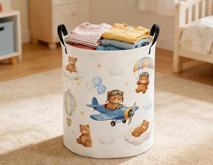 Kids Laundry Basket Bear Hamper for Nursery Animal Hamper Cute Kids Storage Bin Room Decor for Home(Bear) - Image 3