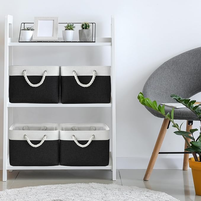 TheWarmHome Storage Basket for Organizing - Large 3 Pack 15.7x11.8x8.3 inch Collapsible Storage Bin for Shelves with Handles Laundry Cube Toy Closet Nursery (Whiet & Black) - Image 4