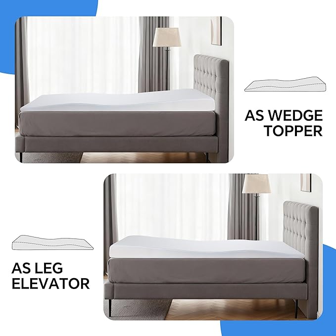 HOMBYS Bed Wedge Pillow Twin Size, 5-Inch Thickness Ergonomic Curved Mattress Topper for Advanced Relief of Acid Reflux, Back Pain & Snoring, 2-in-1 Adjustable Inclined Support System