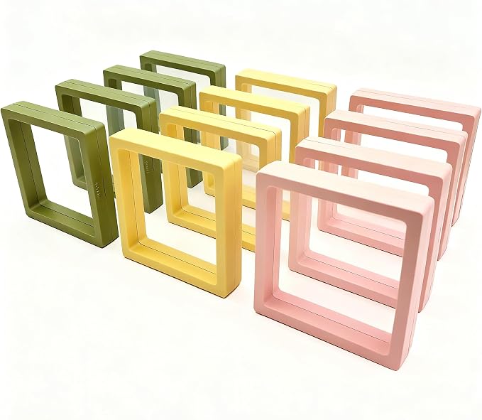 12PCS 3D Floating Frame Display Stand, Jewelry Box, Gift Box, Ornament Organizer, Small Travel Jewelry Box, PE Film Anti-Oxidation, Suspended Display Box Stackable (4.33*4.33, Type 2) by Unknown