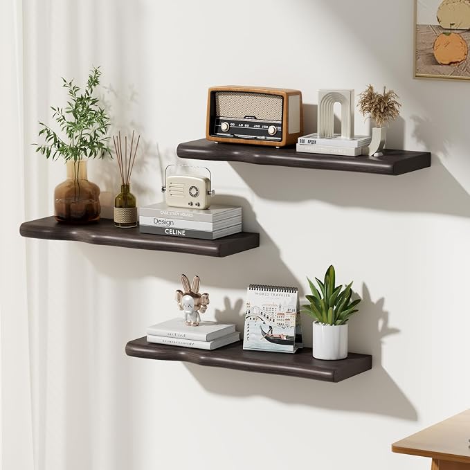 Floating Shelves for Wall Rustic Farmhouse 24 Inch Floating Shelf Bathroom Wooden Shelves for Wall Mounted Live Edge Pine Shelf with Unique Natural Grain for Living Room Bedroom Kitchen (Grey) - Image 2