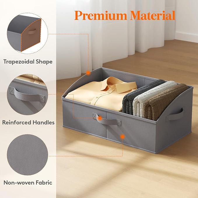 Lifewit Trapezoid Closet Storage Bins for Shelf, 6 Packs Non-woven Closet Organizer Baskets with Handles, Foldable Clothes Containers Boxes for Clothing, Book, Purse, 23L, Extra Large, Gray - Image 5