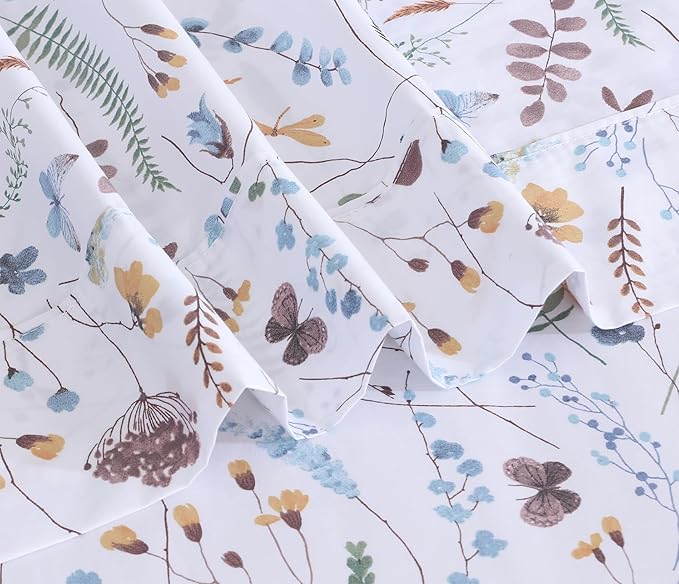 RUVANTI 100% Cotton Sheets – Twin Size Percale Bedding, Cooling & Breathable Floral Design, Durable with a Crisp, Soft & Comfortable Feel, 16" Deep Pocket, 3-Piece Set, Fern Class