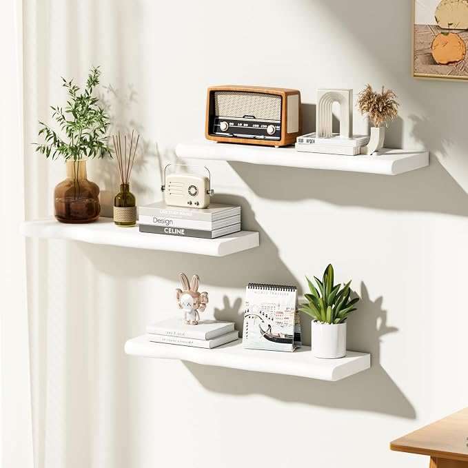 Floating Shelves for Wall Rustic Farmhouse 24 Inch Floating Shelf Bathroom Wooden Shelves for Wall Mounted Live Edge Pine Shelf with Unique Natural Grain for Living Room Bedroom Kitchen (White) - Image 2