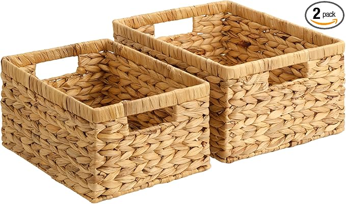 StorageWorks Wicker Storage Baskets, Handwoven Water Hyacinth Basket for Organizing, Decorative Organizers with Built-in Handles, Set of 2 by StorageWorks