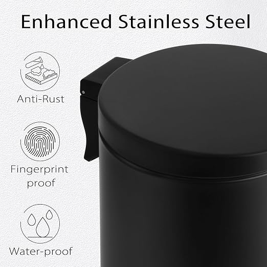 TIPGO 1.2 Gallon Small Black Trash Can, 4.5 Liters Bathroom Garbage Can with lid, Mini Step Trash Bin, Stainless Steel Wastebasket for Bathroom, Bedroom, Office (Matte Black) - Image 3